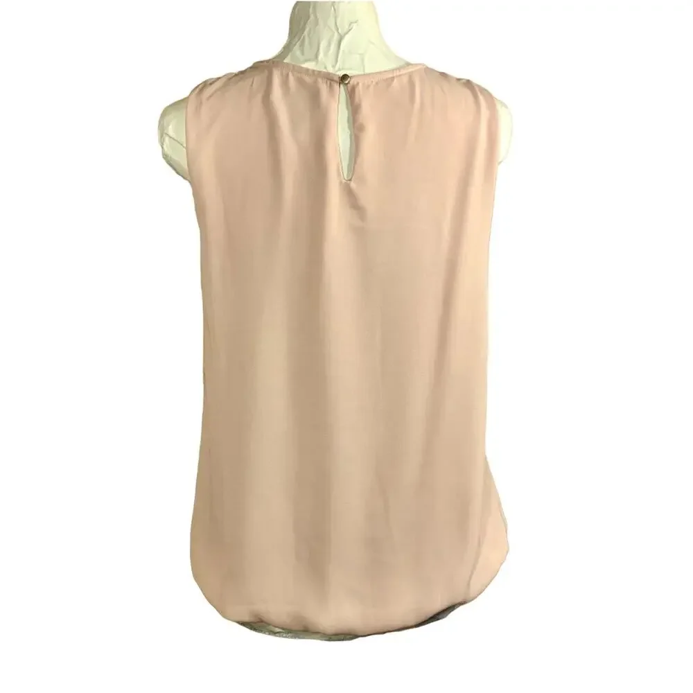 Liz Claiborne Womens S Sleeveless Silky Blouse Pastel Pink Gold Embellished Soft - Picture 2 of 10